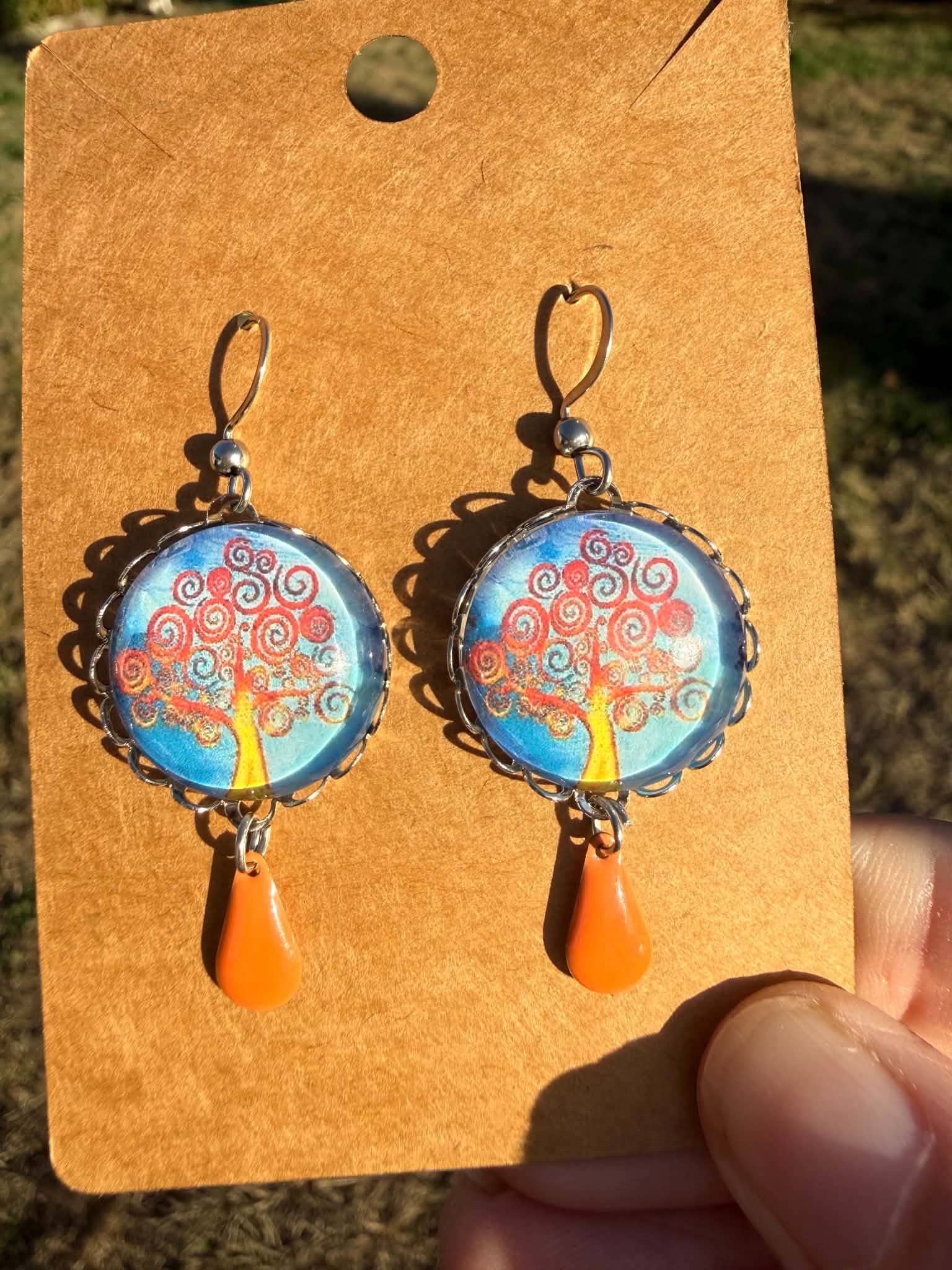 Boucles d'oreilles Arbre magique bleu-orange