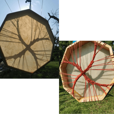tambour en peau de taurillon blanc octogonal 55 cm