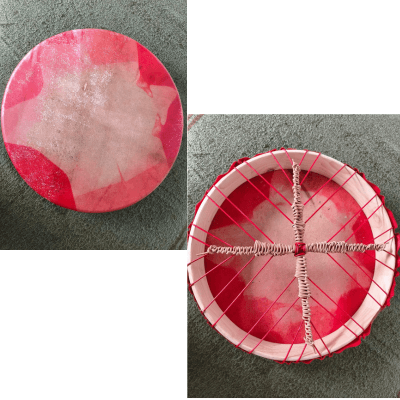 Tambour en peau de bison 45 cm de diamètre teint en rouge