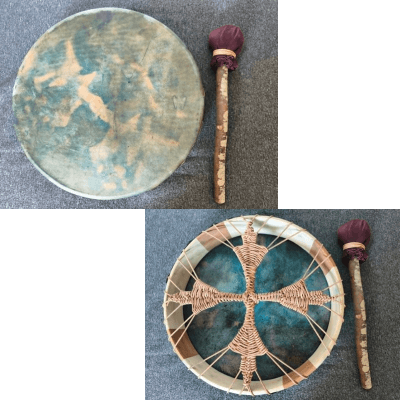 tambour bleu en peau de cheval diamètre 40 cm