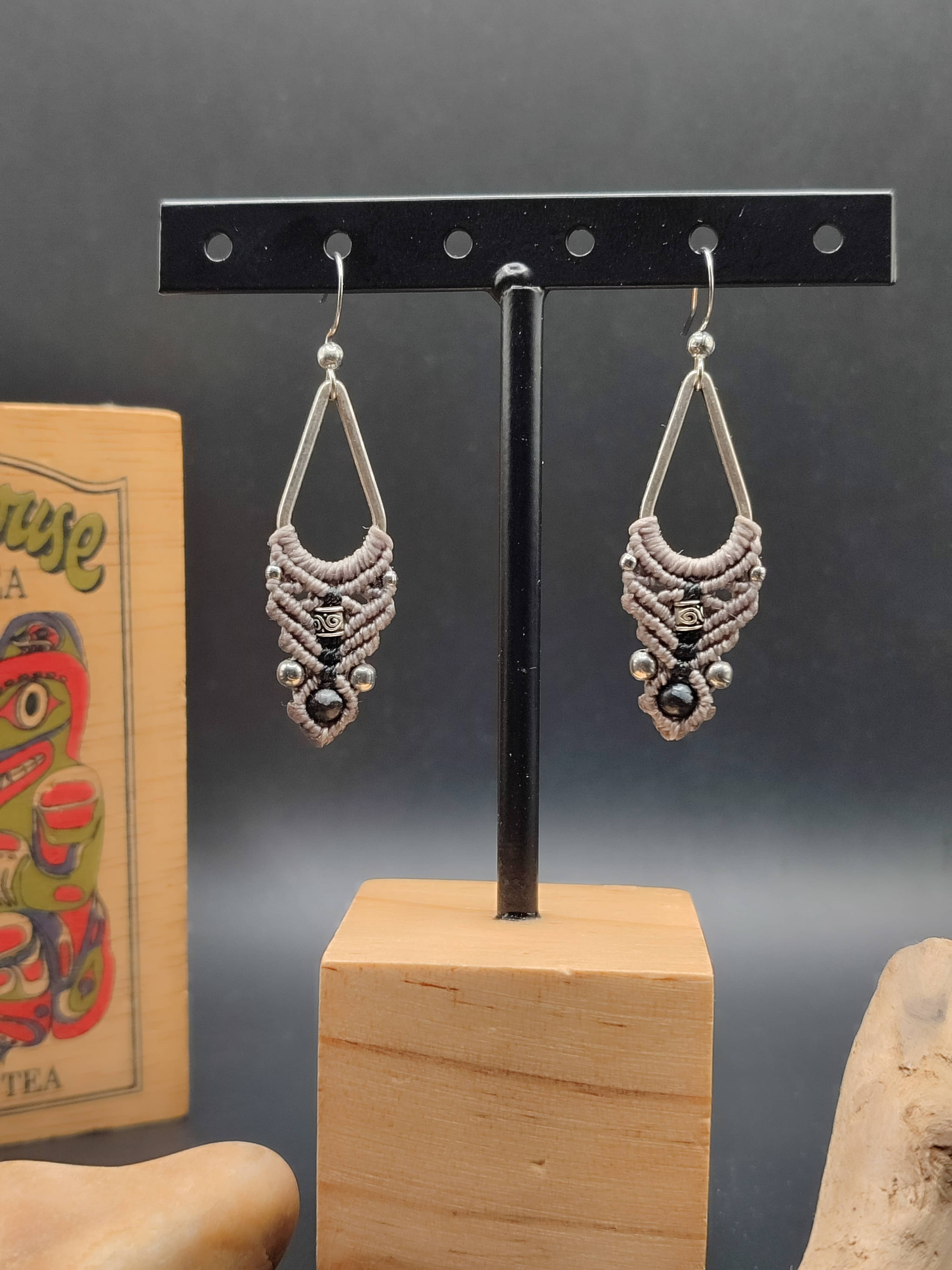 Boucles d'oreilles Aztèque Obsidienne neige