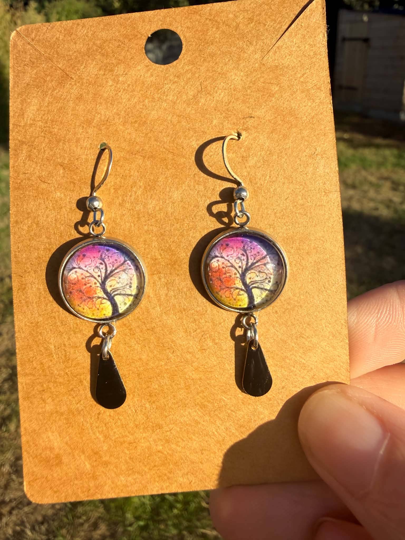 Boucles d'oreilles Arbre magique rose violet