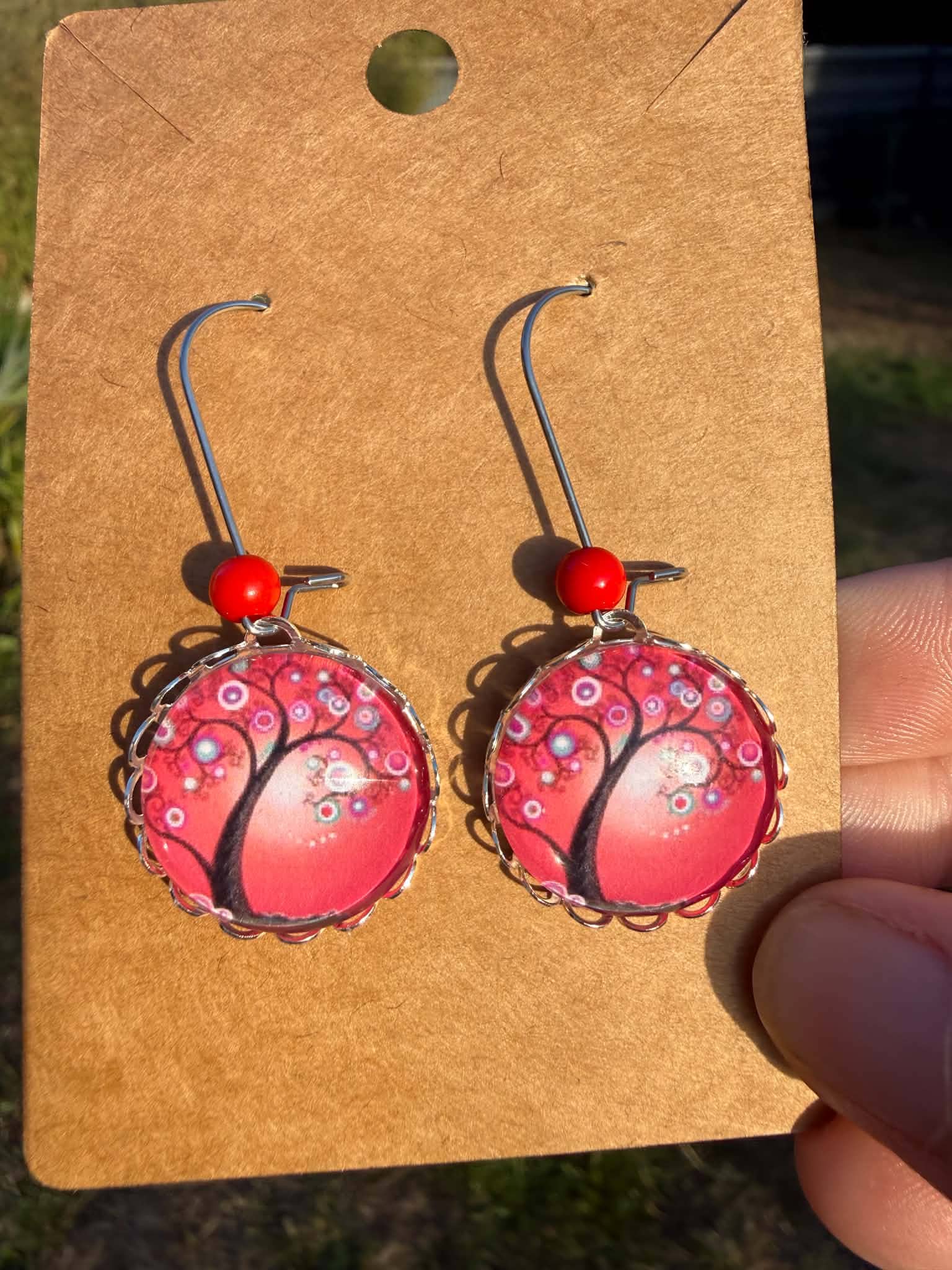 Boucles d'oreilles Arbre de vie rose