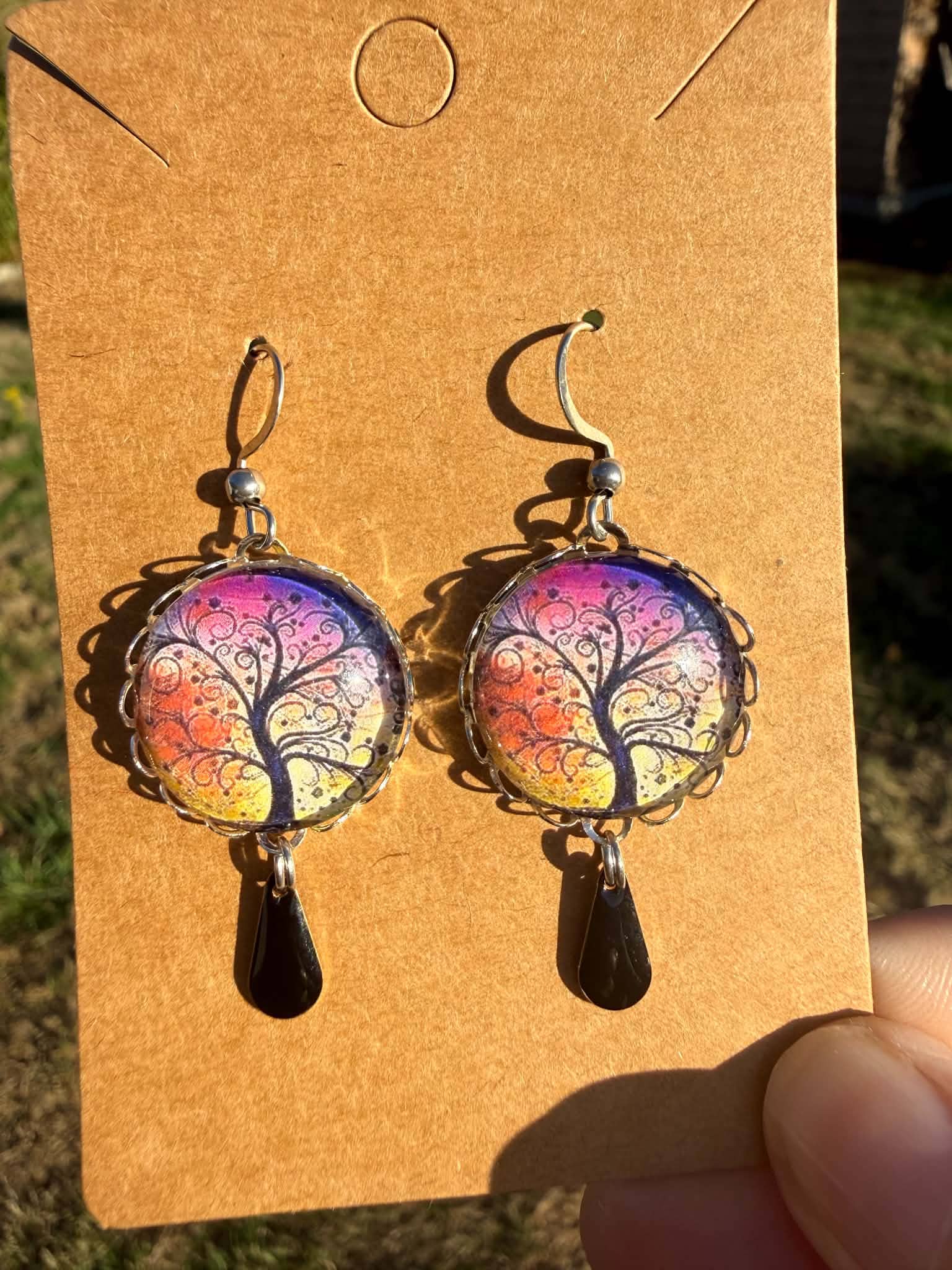 Boucles d'oreilles Arbre de vie rose violet